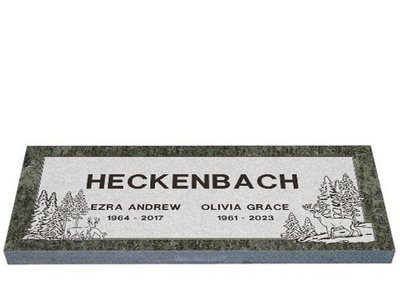 Evergreen Deer Companion Granite Headstone 36 x 12