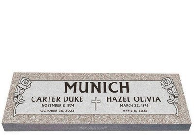 Everlasting Rose Companion Granite Headstone 36 x 12