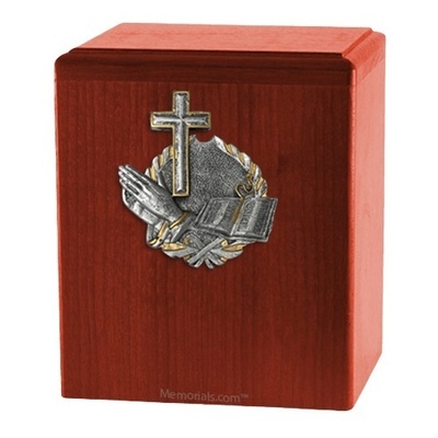 Faith and Devotion Cherry Wood Urn