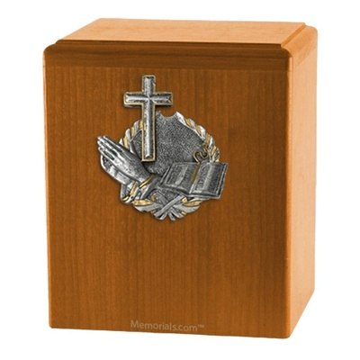 Faith and Devotion Oak Wood Urn