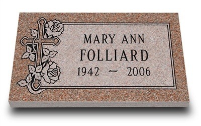 Faithful Rose Granite Grave Marker 20 x 10