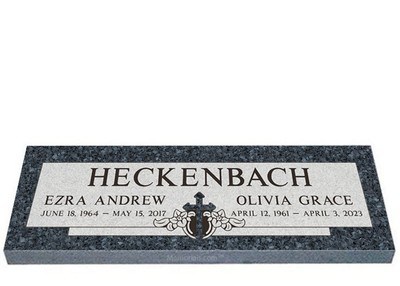 Floral Cross Companion Granite Headstone 42 x 12