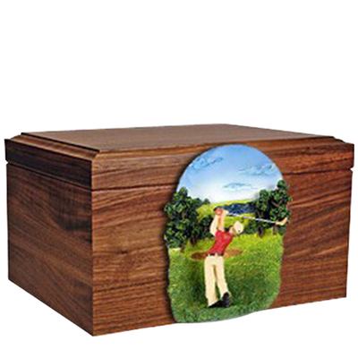 Golfer Figurine Wood Cremation Urn