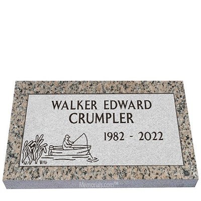 Gone Fishing Granite Grave Marker 26 x 14