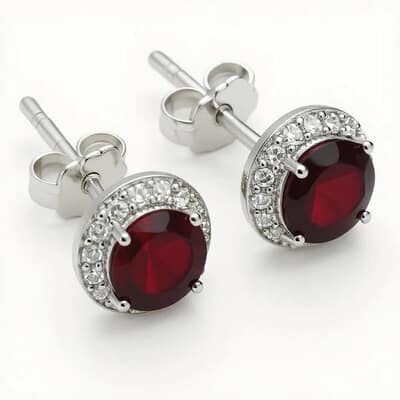 Halo Red Cremation Diamond Earrings