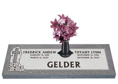 Heavenly Bouquet Companion Granite Headstone 44 x 14