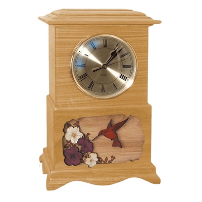 Hummingbird Clock Oak Cremation Urn
