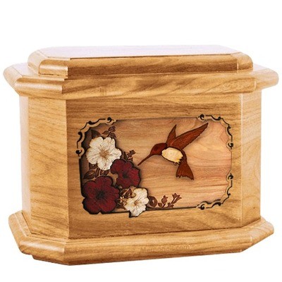 Hummingbird Oak Octagon Cremation Urn