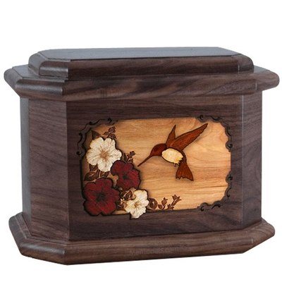 Hummingbird Walnut Octagon Cremation Urn