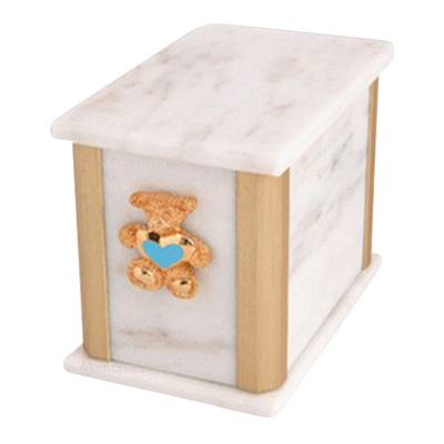 Solitude Bianco Teddy Blue Heart Cremation Urn