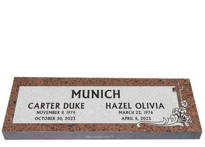 Infinity Rose Bouquet Companion Granite Headstone 36 x 12