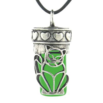 Kitty Cat Green Cremation Necklace