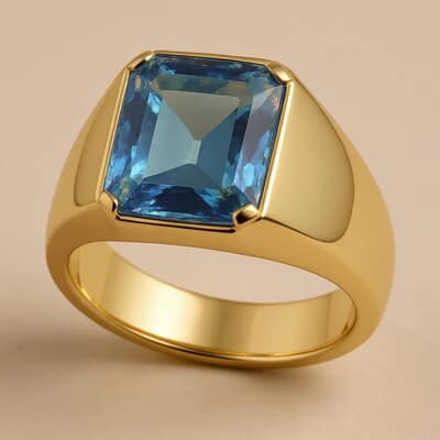 Light Blue Mens Cremation Diamond Ring