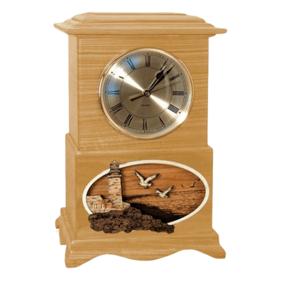 Lighthouse Clock Oak Cremation Urn