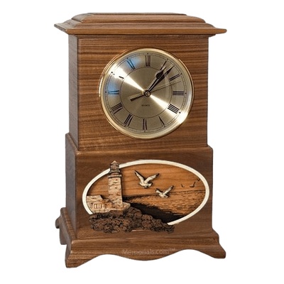 Lighthouse Clock Walnut Cremation Urn