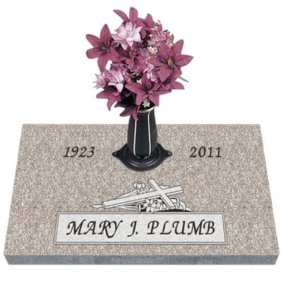 Lily Cross Granite Grave Marker 30 x 14