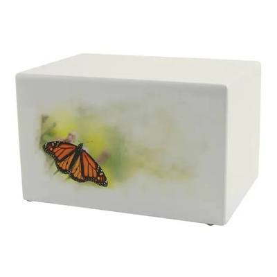 Monarch Butterfly Painted Wooden Urn