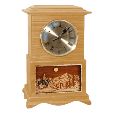 Motorcycle and Moon Clock Oak Cremation Urn