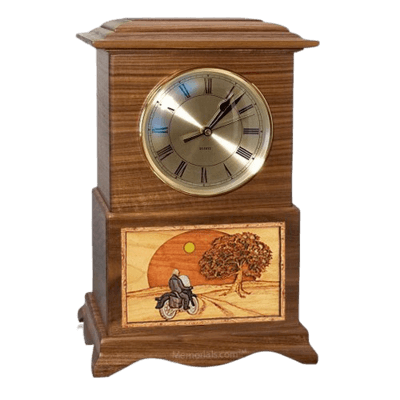 Motorcycle and Sunset Clock Walnut Cremation Urn