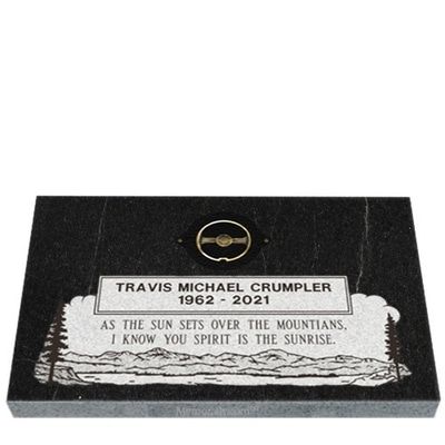 Mountain Scene Granite Grave Marker 30 x 14