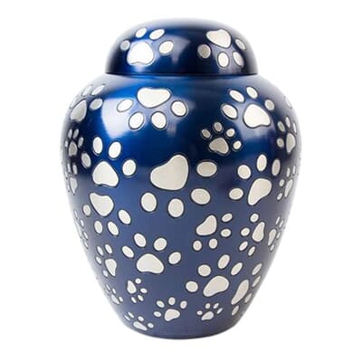Navy Blue Paw Memorial Pet Urn
