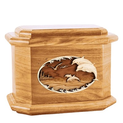 Dolphins Oak Octagon Cremation Urn