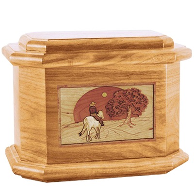 Horse & Moon Oak Octagon Cremation Urn