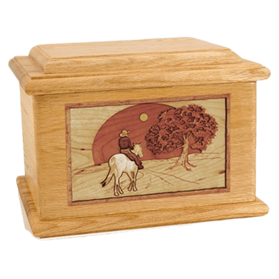 Horse & Moon Oak Memory Chest Cremation Urn