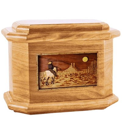 Horse Moon Oak Octagon Cremation Urn