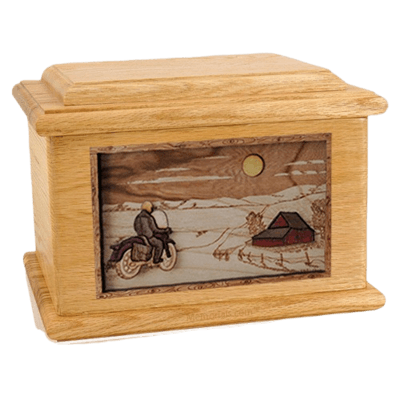 Motorcycle Moon Oak Memory Chest Cremation Urn