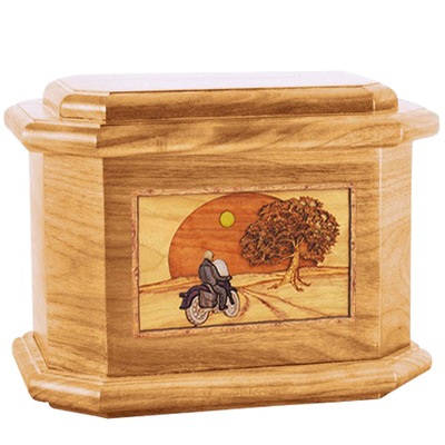 Motorcycle & Moon Oak Octagon Cremation Urn