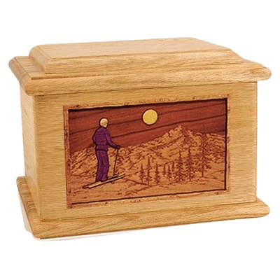Skiing Oak Memory Chest Cremation Urn