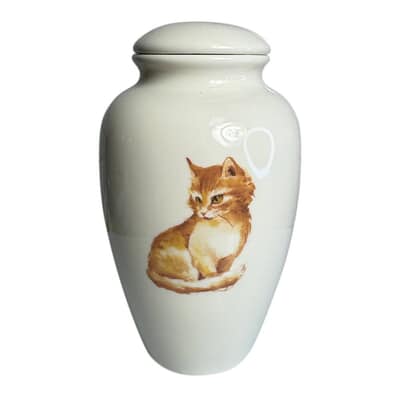 Orange Cat Ceramic Cremation Urn
