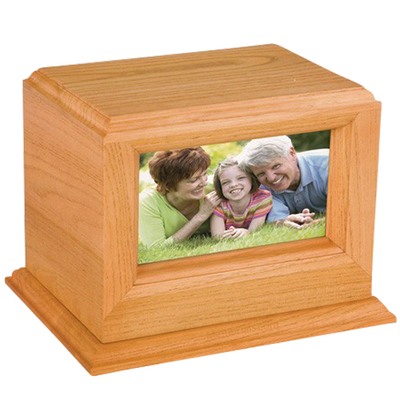 Deluxe Photo Oak Cremation Urn