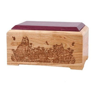 Cat Lovers Wood Cremation Urn