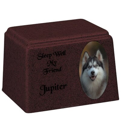 Red Oval Cultured Pet Photo Urn