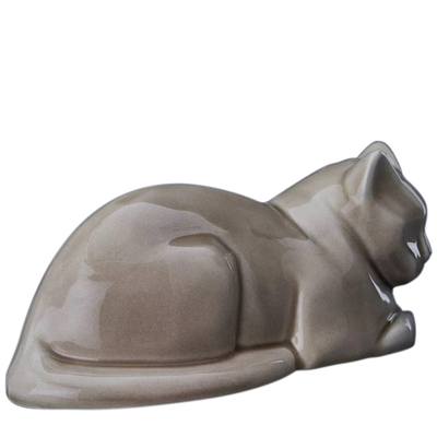 Resting Beige Cat Ceramic Urn