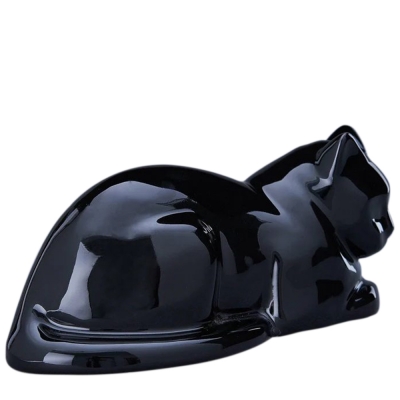 Resting Black Cat Ceramic Urn