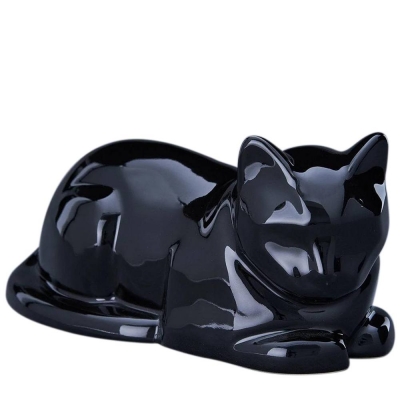 Resting Black Cat Ceramic Urn
