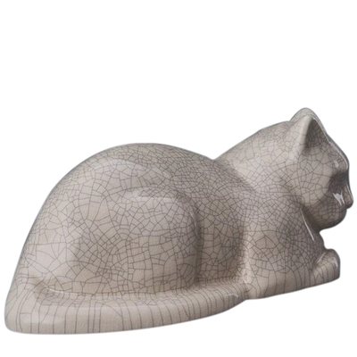 Resting Crackled Cat Ceramic Urn