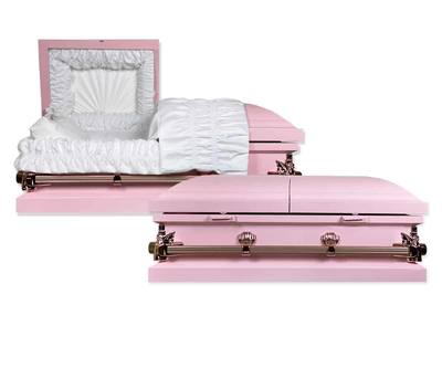 Resting on Clouds of Pink Mini Child Casket