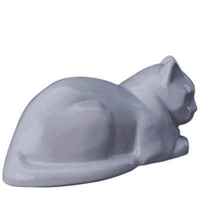 Resting White Cat Ceramic Urn