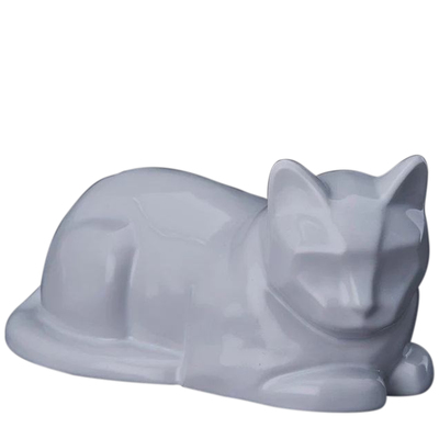 Resting White Cat Ceramic Urn
