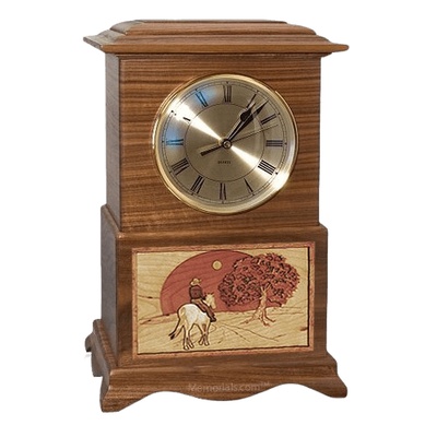 Riding and Sunset Clock Walnut Cremation Urn