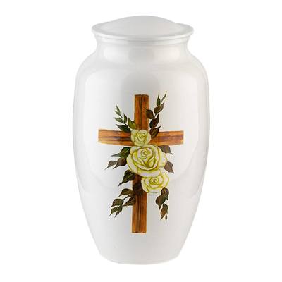 Rose Bouquet Cross Metal Urn