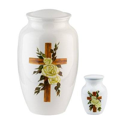 Rose Bouquet Cross Metal Urns