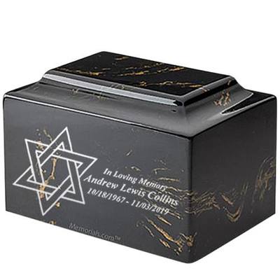 Star of David Black and Gold Marble Urn