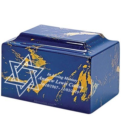 Star of David Blue and Gold Marble Urn