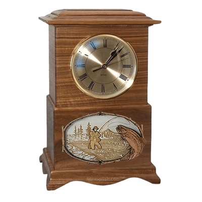 Streamfishing Clock Walnut Cremation Urn