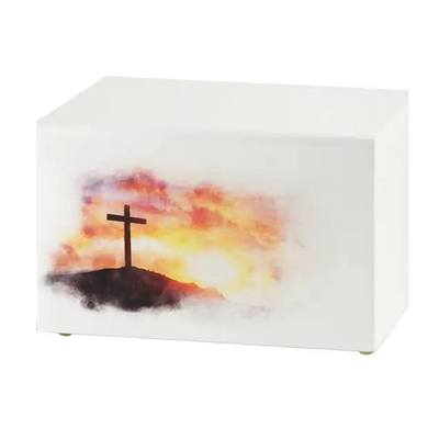 Sunset Cross Painted Wooden Urn